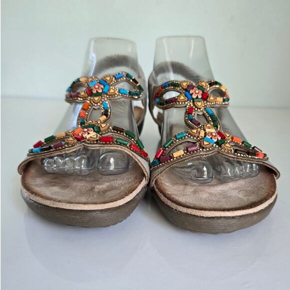 Patrizia By Spring Step Volcanic T-Strap Sandals Women's 8 Gray Beaded Comfort - Picture 3 of 10